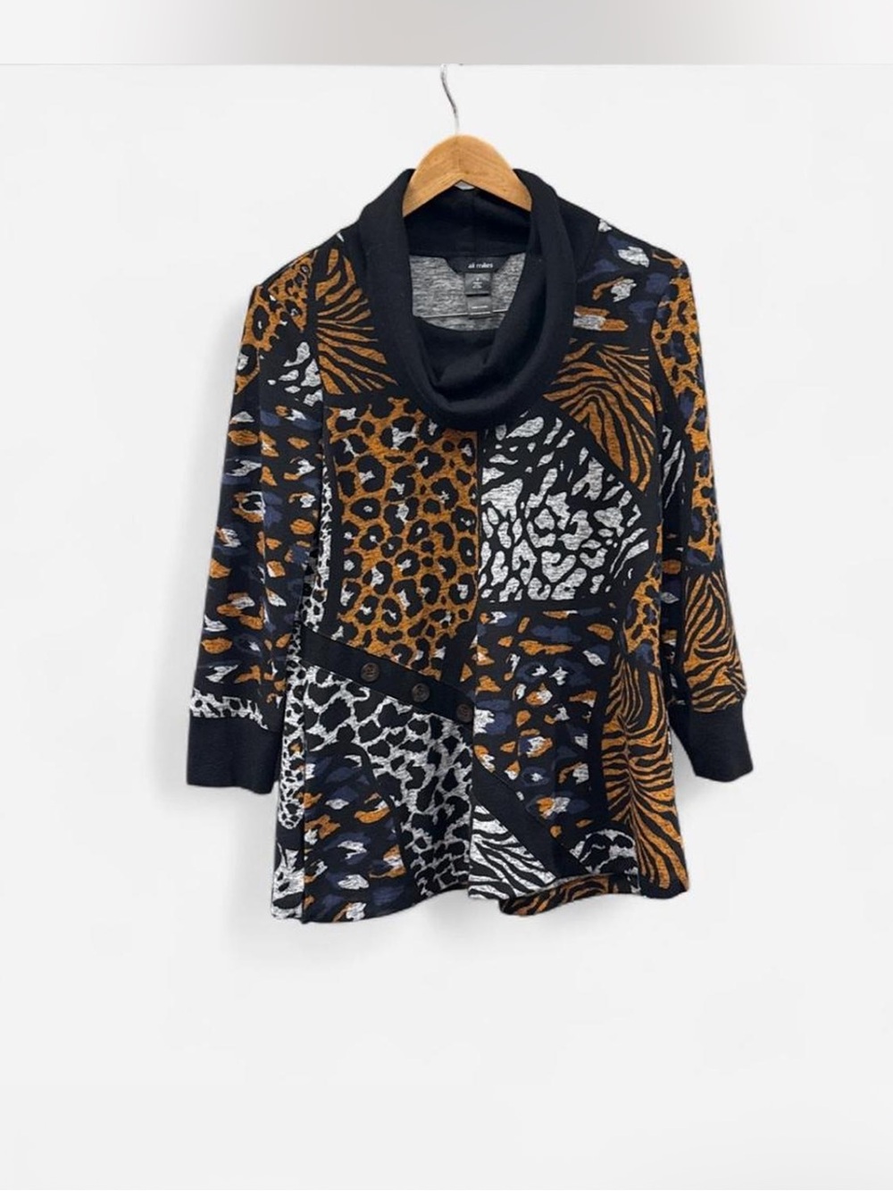 Ali Miles Cowl Neck Mixed Animal Print Sweater size S corpcore office casual